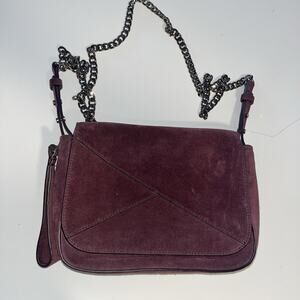Kenneth Cole Genuine Leather Suede Crossbody Bag Purple long Copper Chain